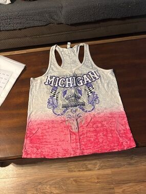 Source Unknown Pink and White Ombre Michigan Racerback Tank